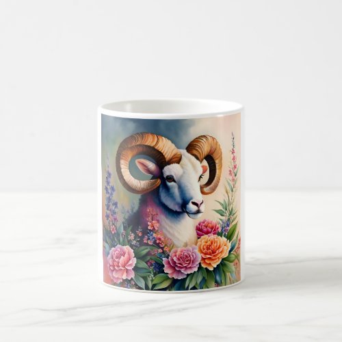 Ram Floral Animal Art Coffee Mug