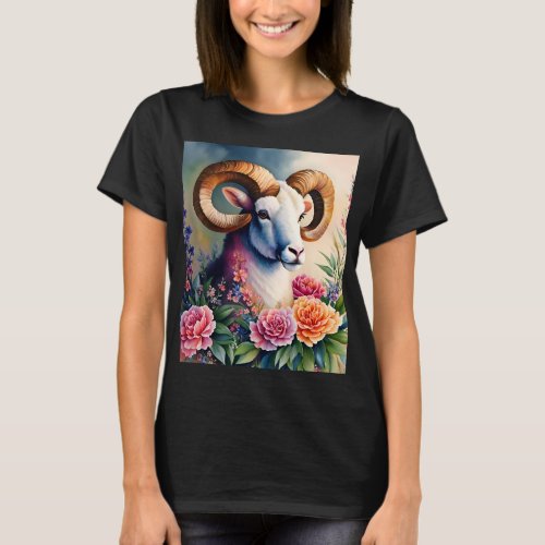 Ram Floral Portrait Art T_Shirt