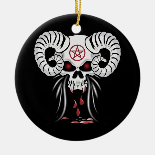 Ram Horned Skull Ceramic Ornament (Front)