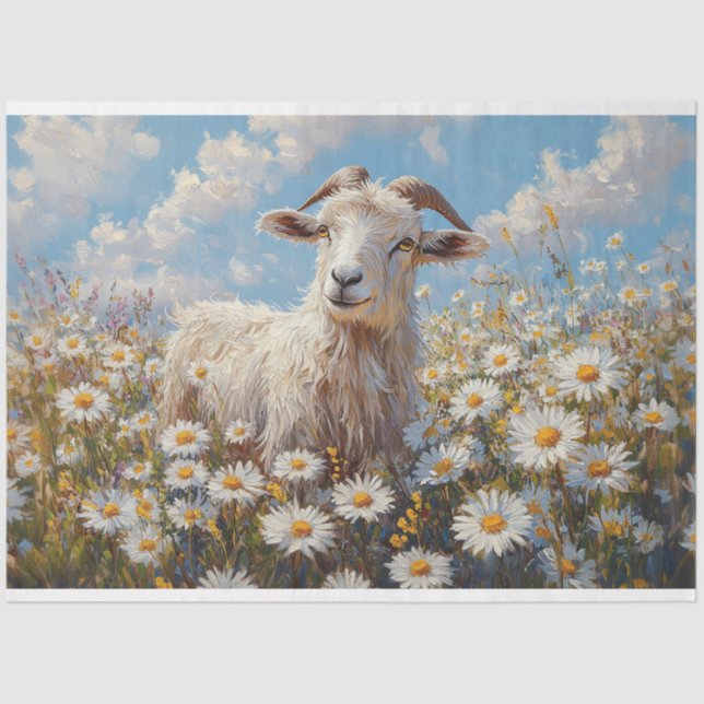 Ram in a Daisy Field Painting Decoupage Tissue Paper (Front)