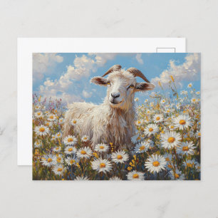 Ram in a Daisy Field Painting Postcard