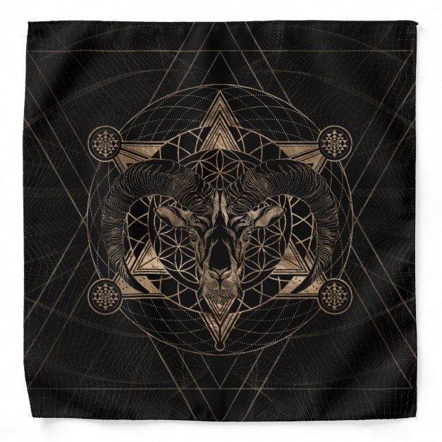 Ram in Sacred Geometry - Black and Gold Bandana (Front)