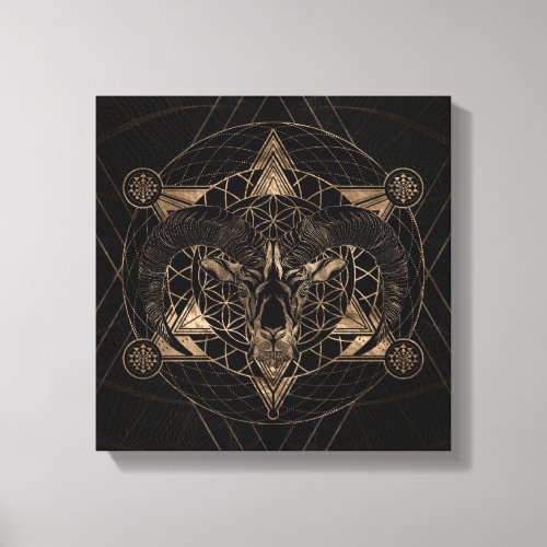 Ram in Sacred Geometry _ Black and Gold Canvas Print