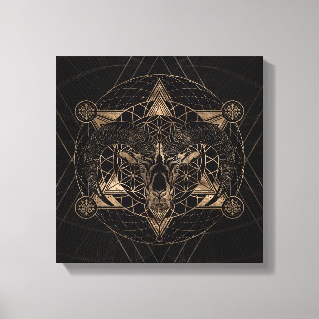 Ram in Sacred Geometry - Black and Gold Canvas Print (Front)
