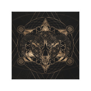 Ram in Sacred Geometry - Black and Gold Canvas Print