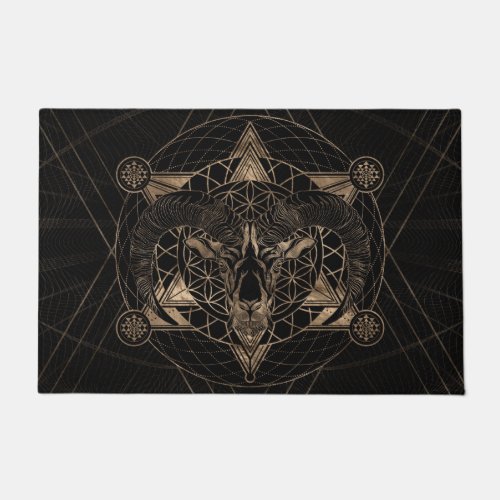 Ram in Sacred Geometry _ Black and Gold Doormat