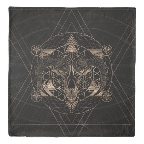 Ram in Sacred Geometry _ Black and Gold Duvet Cover