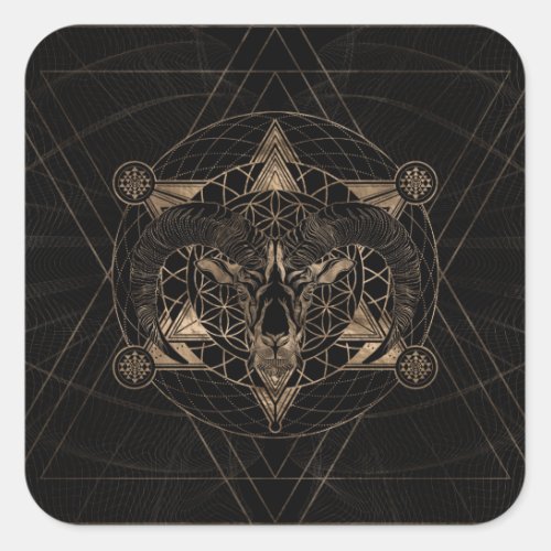 Ram in Sacred Geometry _ Black and Gold Square Sticker