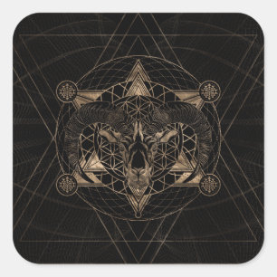 Ram in Sacred Geometry - Black and Gold Square Sticker