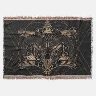 Ram in Sacred Geometry - Black and Gold Throw Blanket