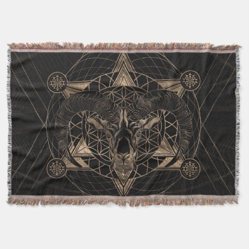 Ram in Sacred Geometry _ Black and Gold Throw Blanket
