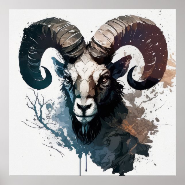 Ram Portrait Animal Painting Wildlife Outdoors Art Poster (Front)