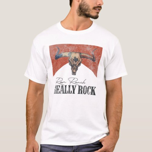 Ram Ranch Really Rock Bull Skull Western Country M T_Shirt