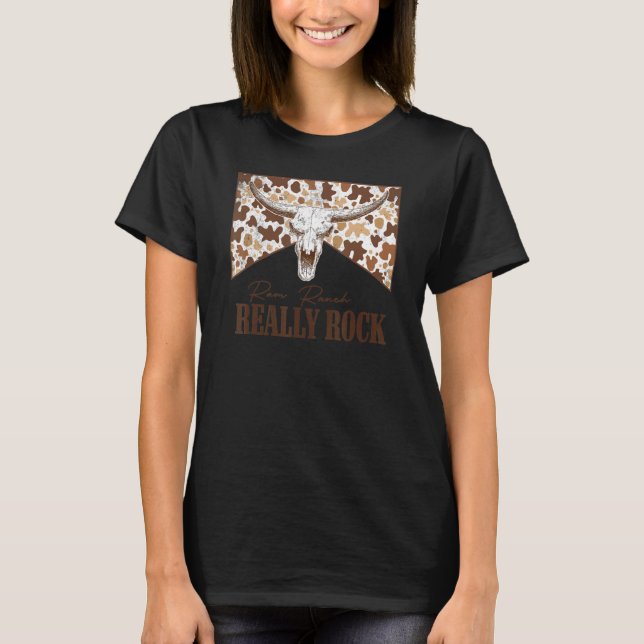 Ram Ranch Really Rock Leopard Bull Skull Country M T-Shirt (Front)
