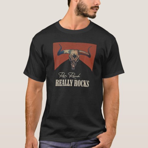 Ram Ranch Really Rocks Vintage Bull Skull Western  T_Shirt