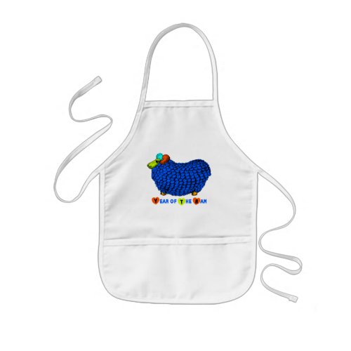 Ram Sheep Year Blue Illustration Kids Apron