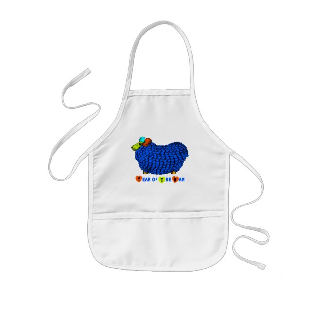 Ram Sheep Year Blue Illustration Kids Apron (Front)