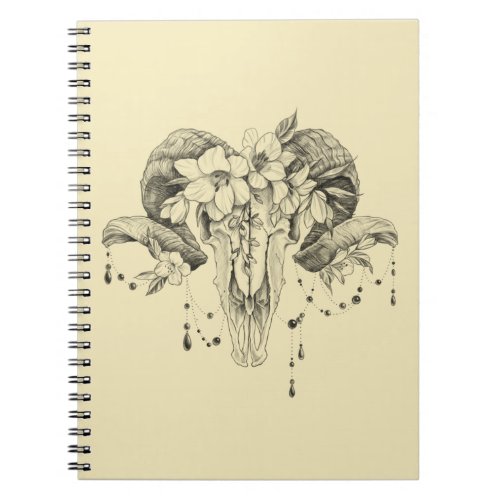 Ram skull decorated with flowers of freesia notebook