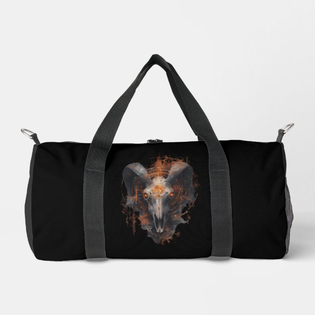 Ram Skull Occult Steampunk Dark Art Duffle Bag (Front)