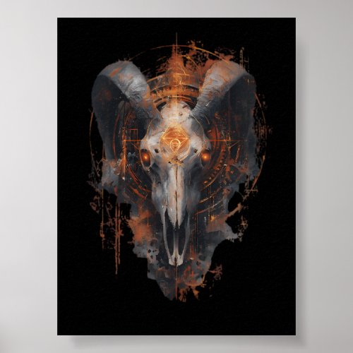 Ram Skull Occult Steampunk Dark Art Poster