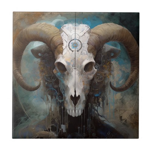 Ram Skull Surreal Fantasy Art Ceramic Tile