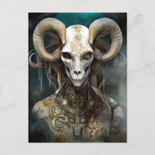 Ram Skull Surreal Fantasy Art Postcard
