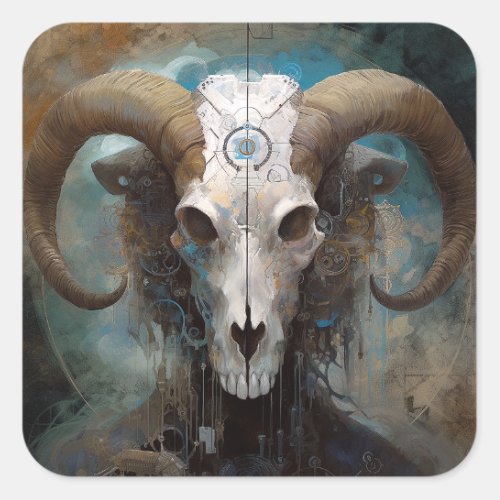 Ram Skull Surreal Fantasy Art Square Sticker