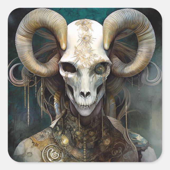 Ram Skull Surreal Fantasy Art Square Sticker (Front)