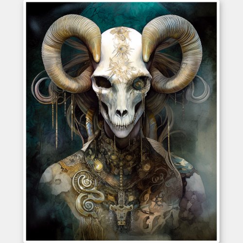 Ram Skull Surreal Fantasy Art Sticker