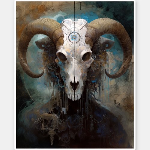 Ram Skull Surreal Fantasy Art Sticker