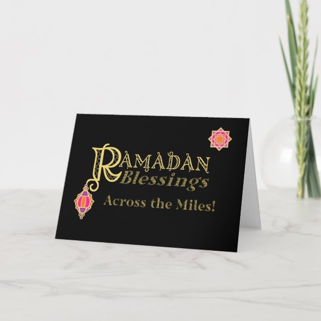 Ramadan Blessings Across the Miles Gold on Black Card (Front)