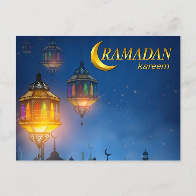 Ramadan Blue Colorful Lanterns Postcard (Front)