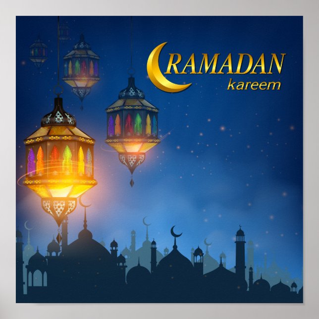 Ramadan Blue Colorful Lanterns Poster (Front)