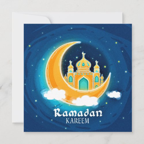 Ramadan Blue Watercolor mosque  Holiday Card