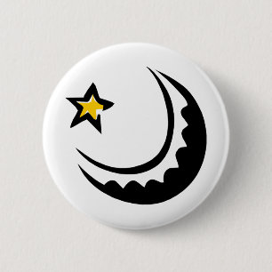 Ramadan Crescent Moon and Star Swoosh Pinback Button