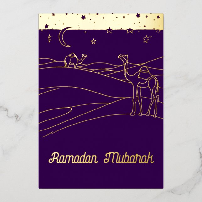 Ramadan  - desert scene -line  art foil invitation (Front)