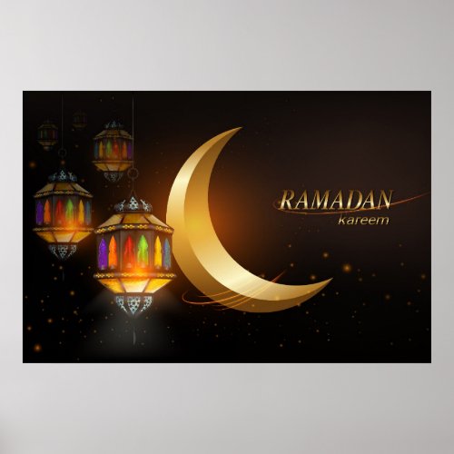 Ramadan Golden Moon Colorful Fanoos Poster