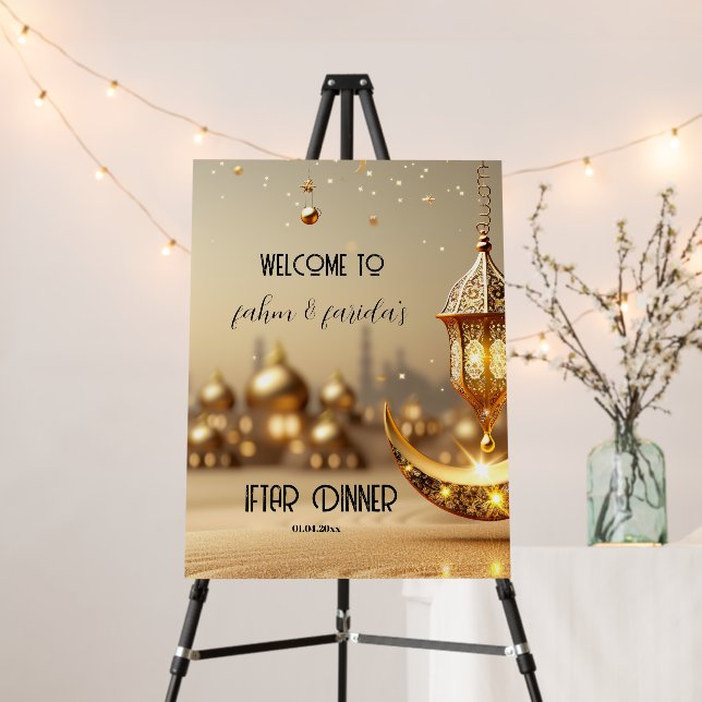 Ramadan Iftar Dinner Welcome Sign - Gold Lantern (In Situ (Stand))
