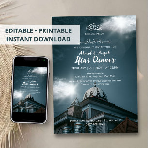Ramadan Iftar Invitation with Blue Mosque Dome