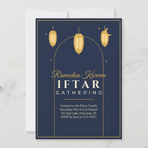 Ramadan Iftar Party Invitation Navy Gold Lanterns