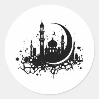 Ramadan in Minimalist Black & White Classic Round Sticker