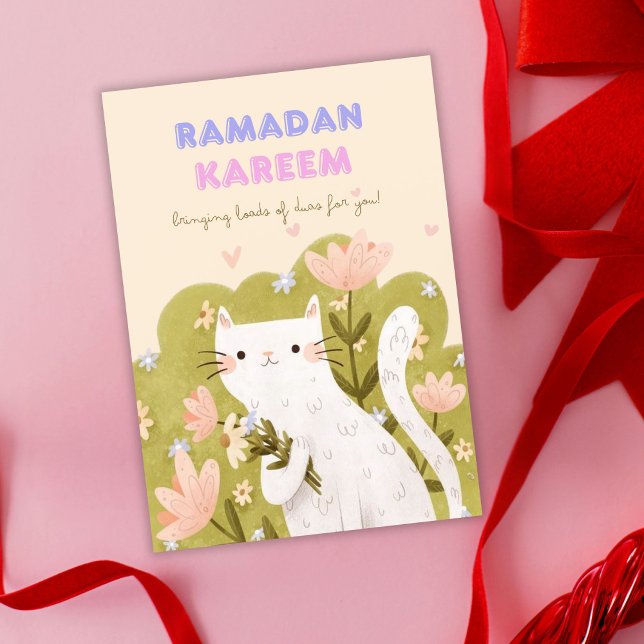 Ramadan Kareem Cat Colorful Flowers Card (Creator Uploaded)