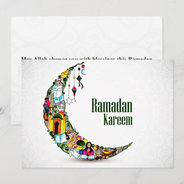 Ramadan Kareem Colorful Crescent        Holiday Card (Front/Back)