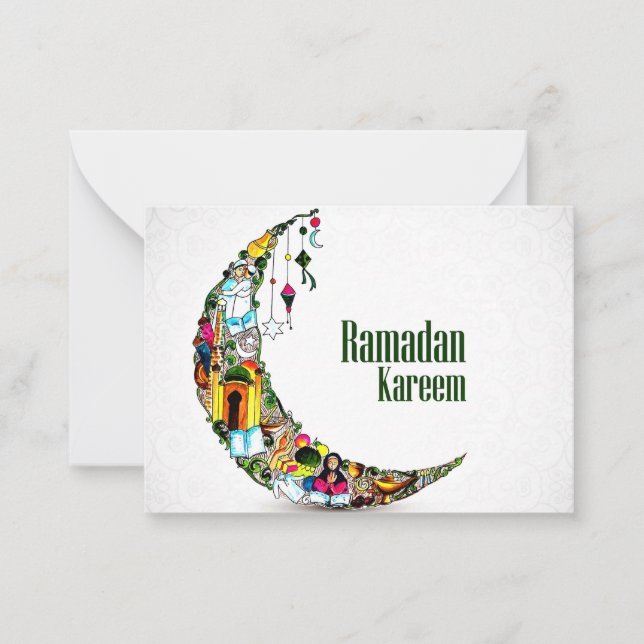 Ramadan Kareem Colorful Crescent        Note Card (Front)