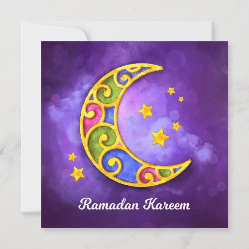 Ramadan Kareem  Colorful Watercolor Crescent  Holiday Card