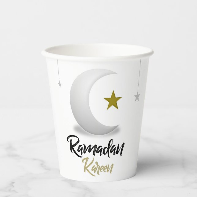  Ramadan Kareem Crescent Design - Islamic Mubarak  Paper Cups (Front)