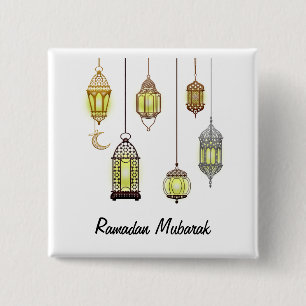 Ramadan Kareem Crescent Lanterns Mubarak Islamic Button