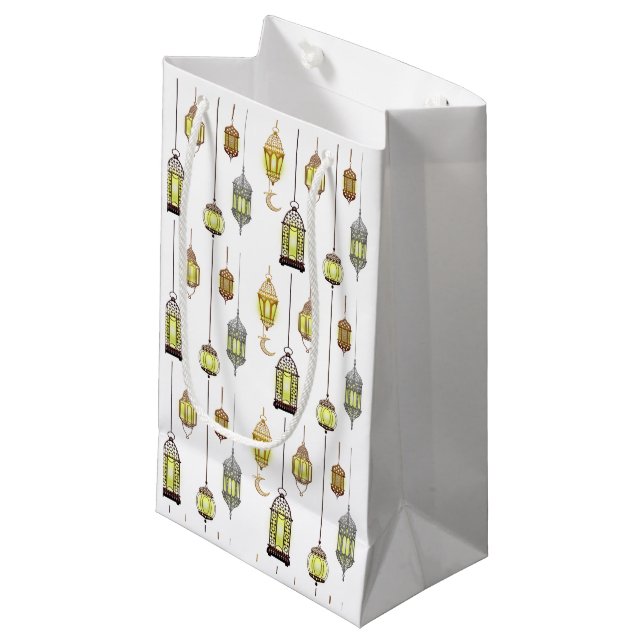 Ramadan Kareem Crescent Lanterns Mubarak Islamic  Small Gift Bag (Front Angled)