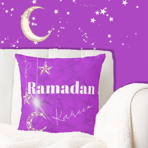 Ramadan Kareem Elegant Purple Moon Stars Throw Pillow