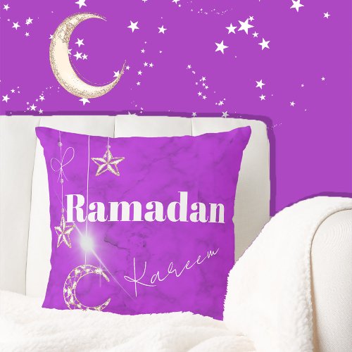 Ramadan Kareem Elegant Purple Moon Stars  Throw Pillow
